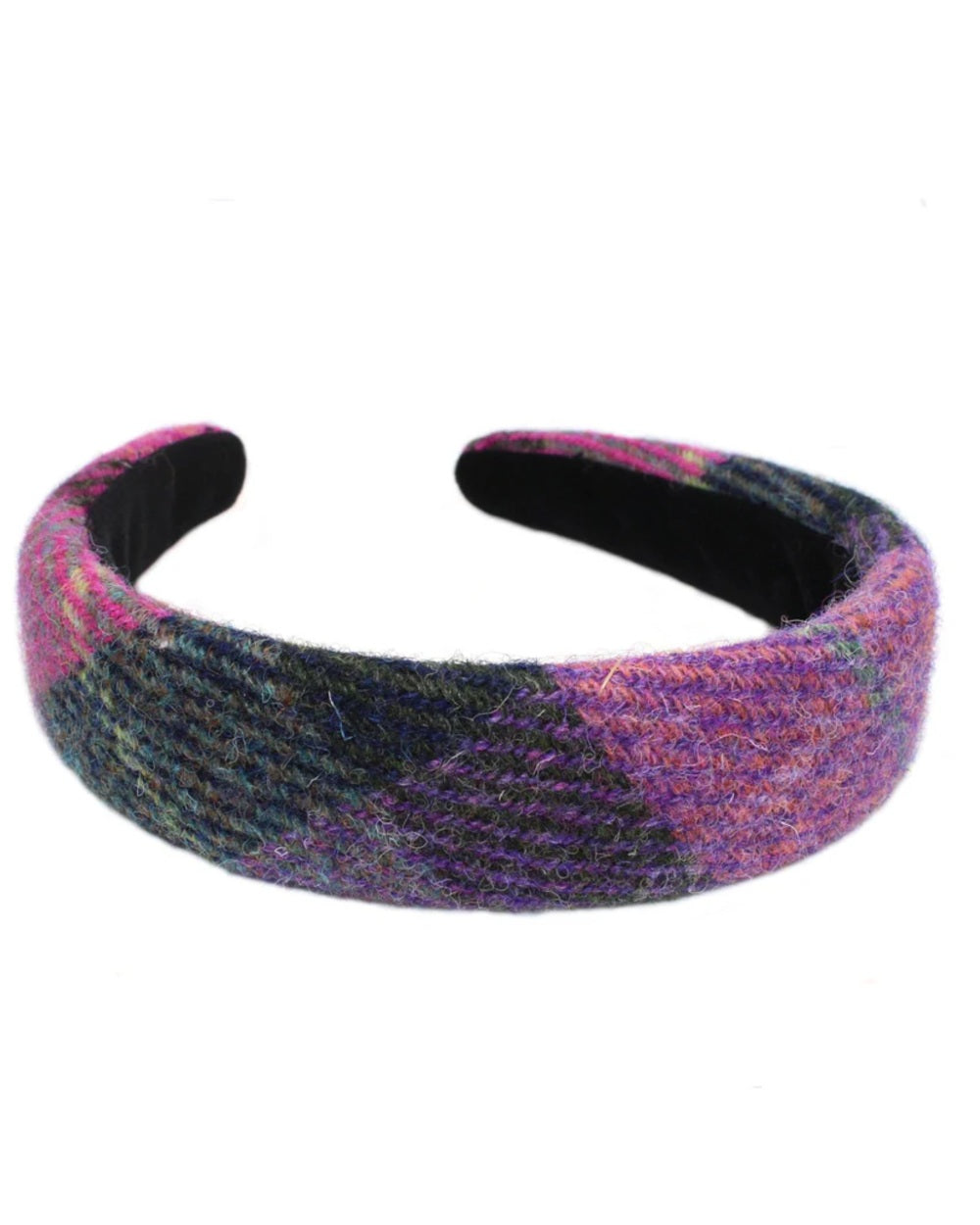 Assorted Coloured Heather Harris Tweed Hairband on white background 