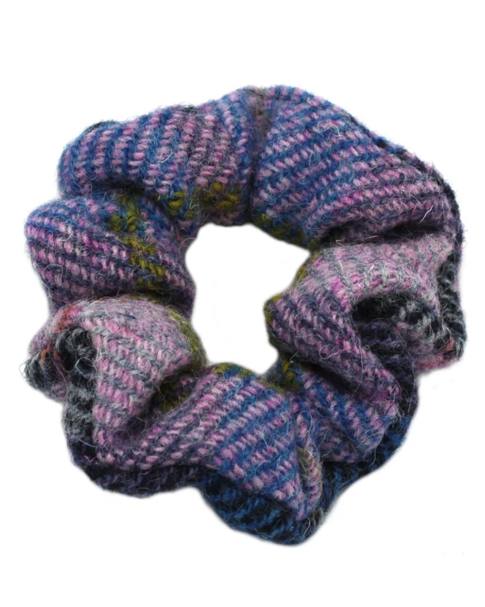 Assorted Coloured Heather Harris Tweed Scrunchie on white background 
