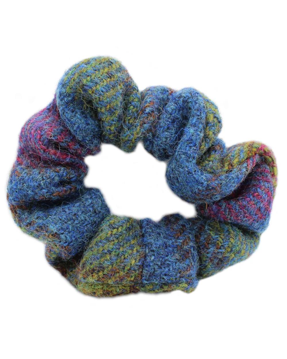 Assorted Coloured Heather Harris Tweed Scrunchie on white background 