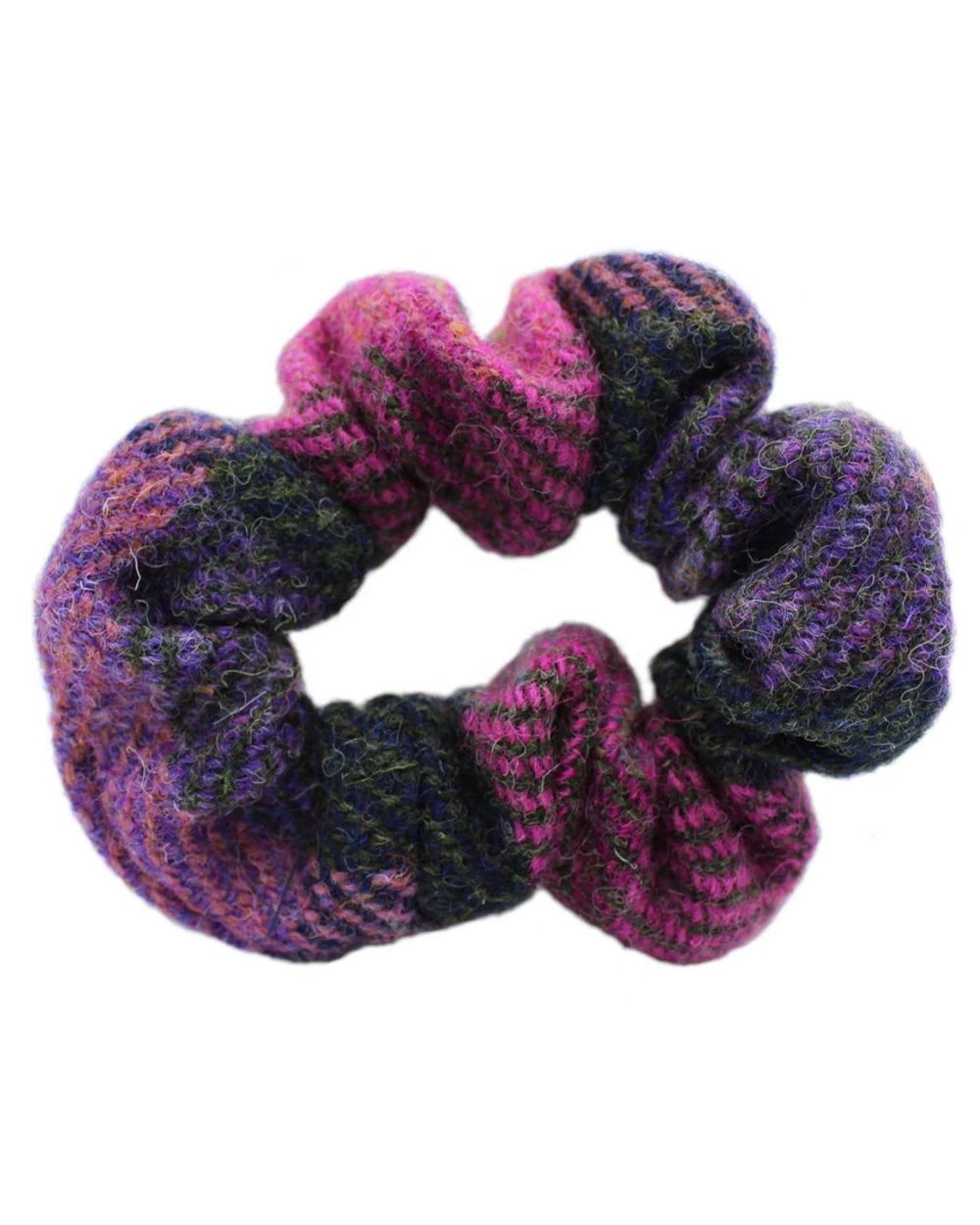 Assorted Coloured Heather Harris Tweed Scrunchie on white background 