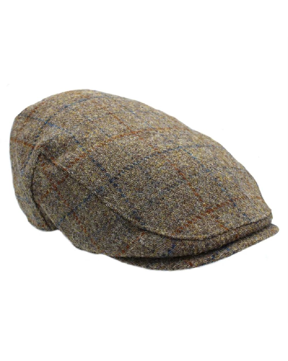 Mushroom coloured Heather Highland Harris Tweed Flat Cap on white background 