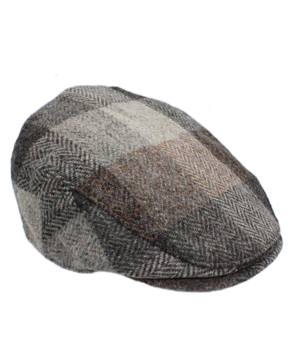 Fleece Coloured Heather Highland Harris Tweed Flat Cap on white background 