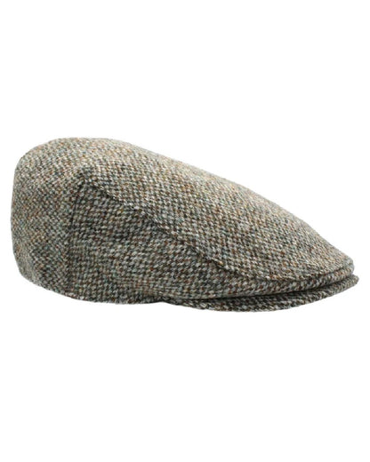 Pebble coloured Heather Highland Harris Tweed Flat Cap on white background 
