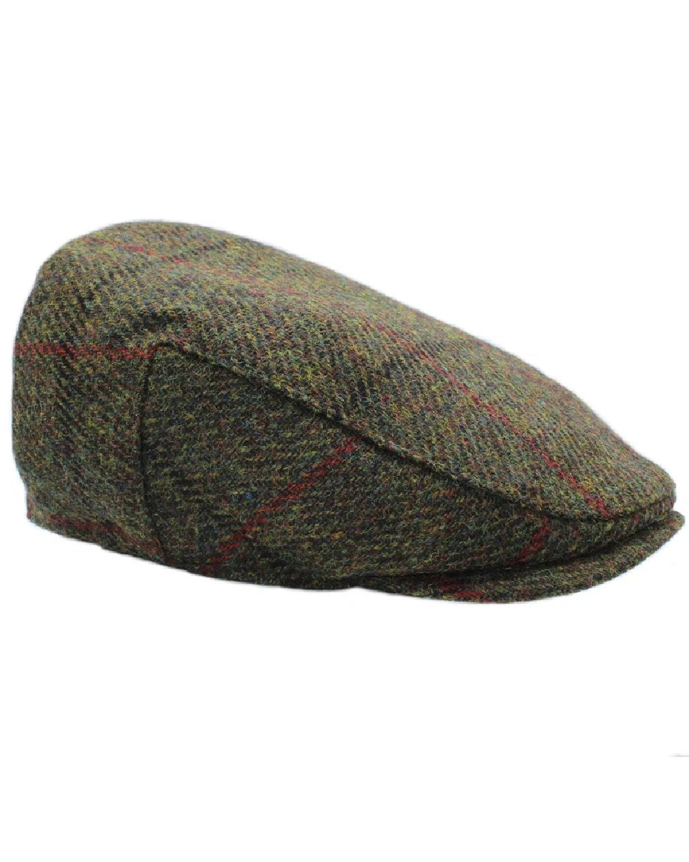 Rowan coloured Heather Highland Harris Tweed Flat Cap on white background 