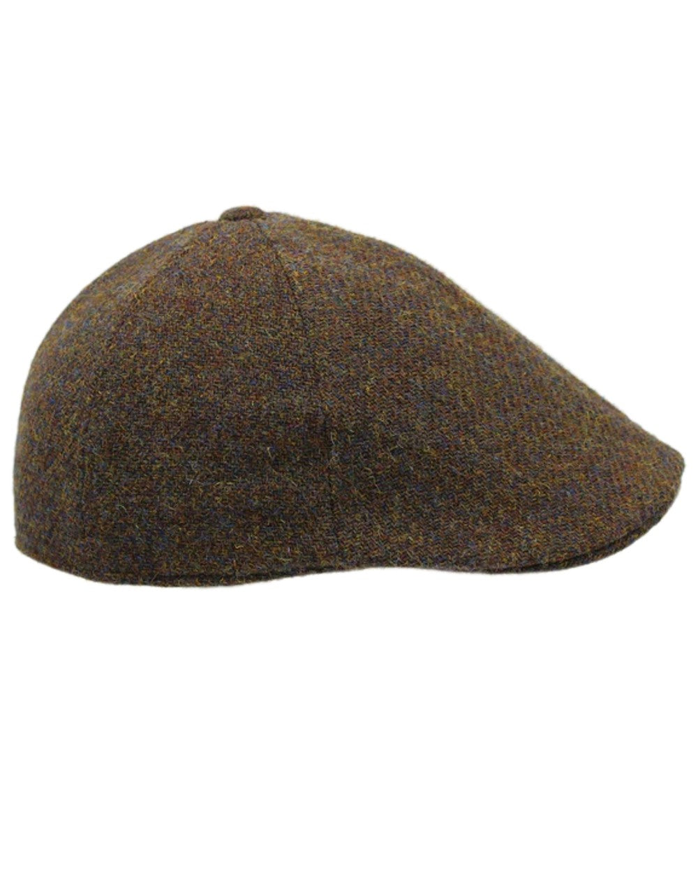 Walnut Coloured Heather Mallaig Harris Tweed Duckbill 6 Piece Cap on white background 