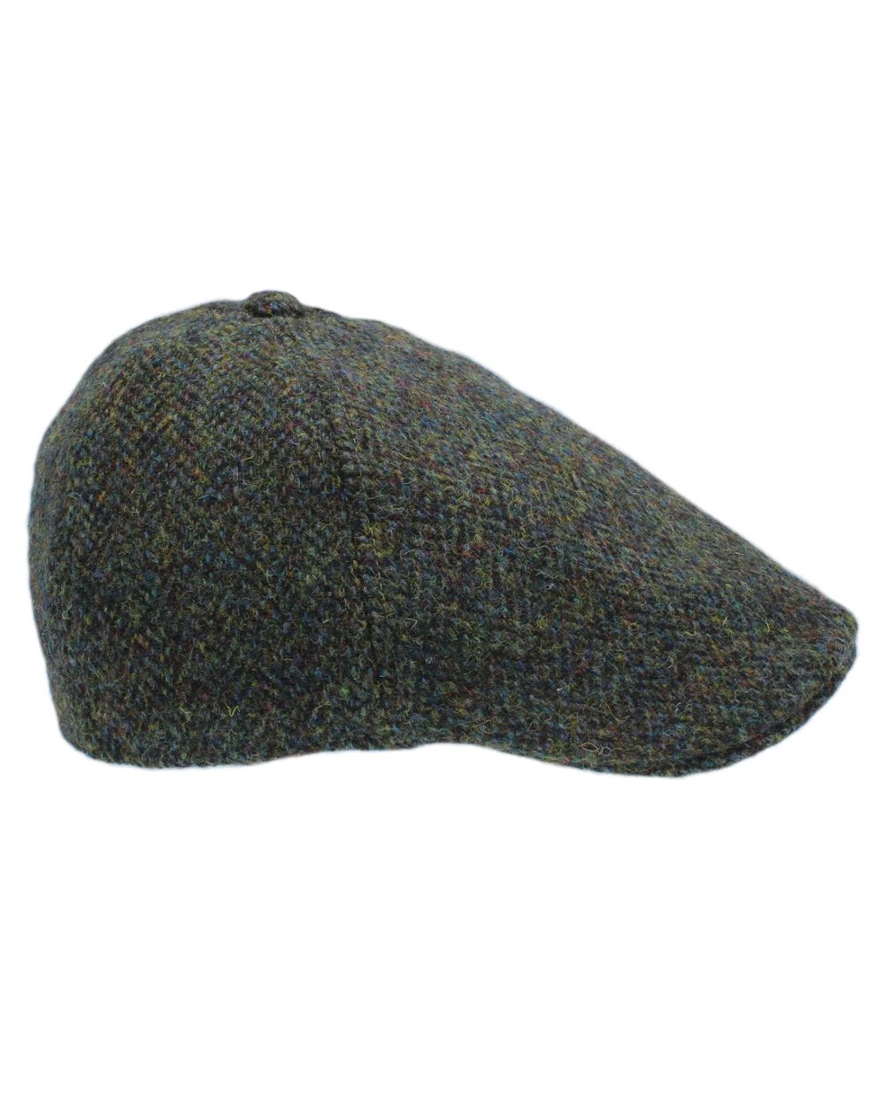 Forest Coloured Heather Mallaig Harris Tweed Duckbill 6 Piece Cap on white background 