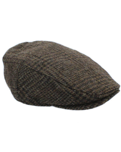 Brown Check Coloured Heather Marston Budget Tweed Flat Cap on white background 