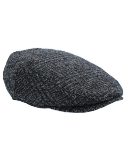 Charcoal Check Coloured Heather Marston Budget Tweed Flat Cap on white background 