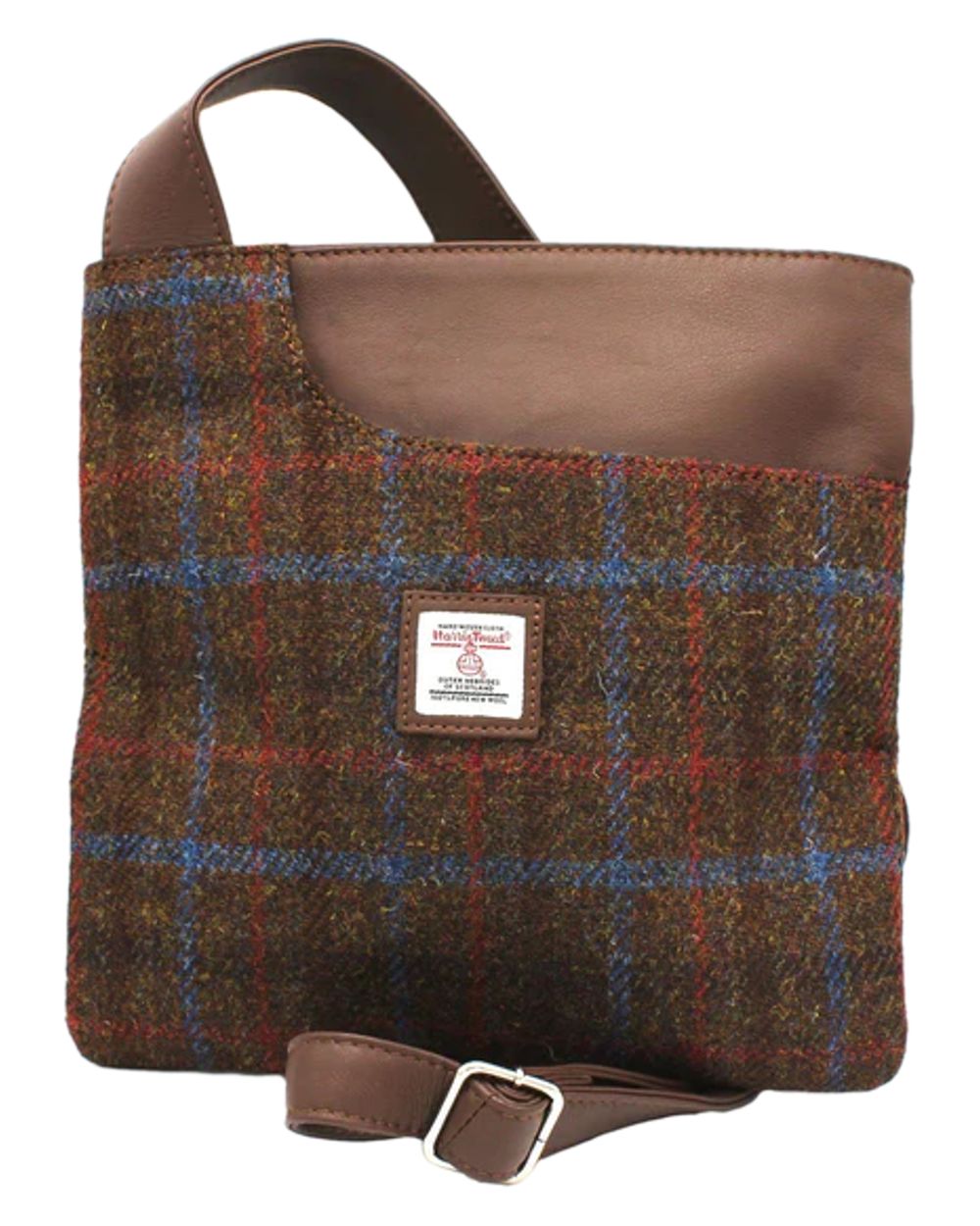 Brown Check Coloured Heather Mina Harris Tweed Cross-Body Bag on white background 