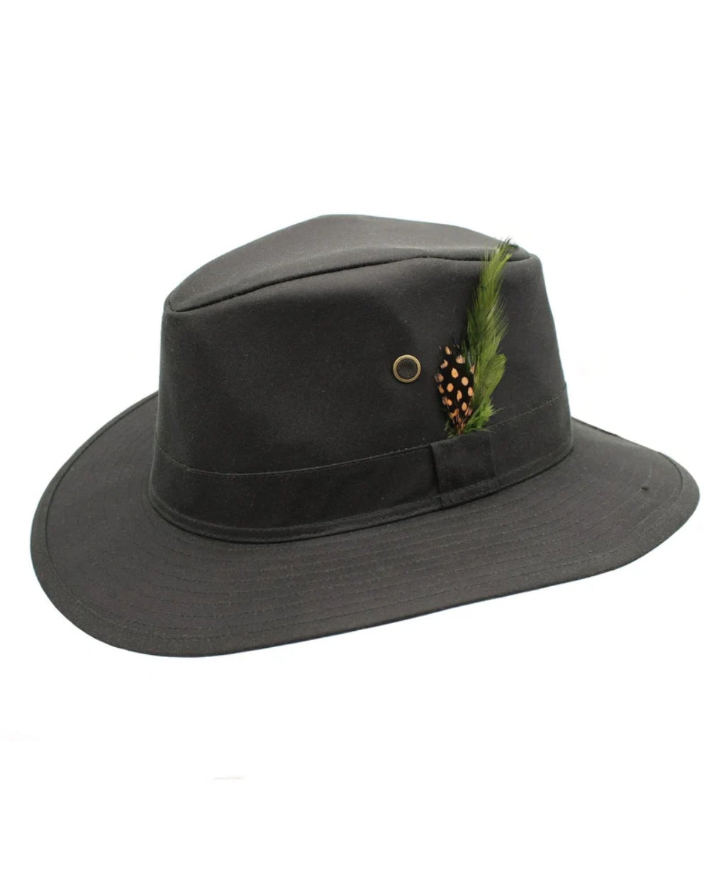 Olive Coloured Heather Rambler Wax Trilby Hat on white background 