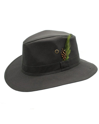 Olive Coloured Heather Rambler Wax Trilby Hat on white background 