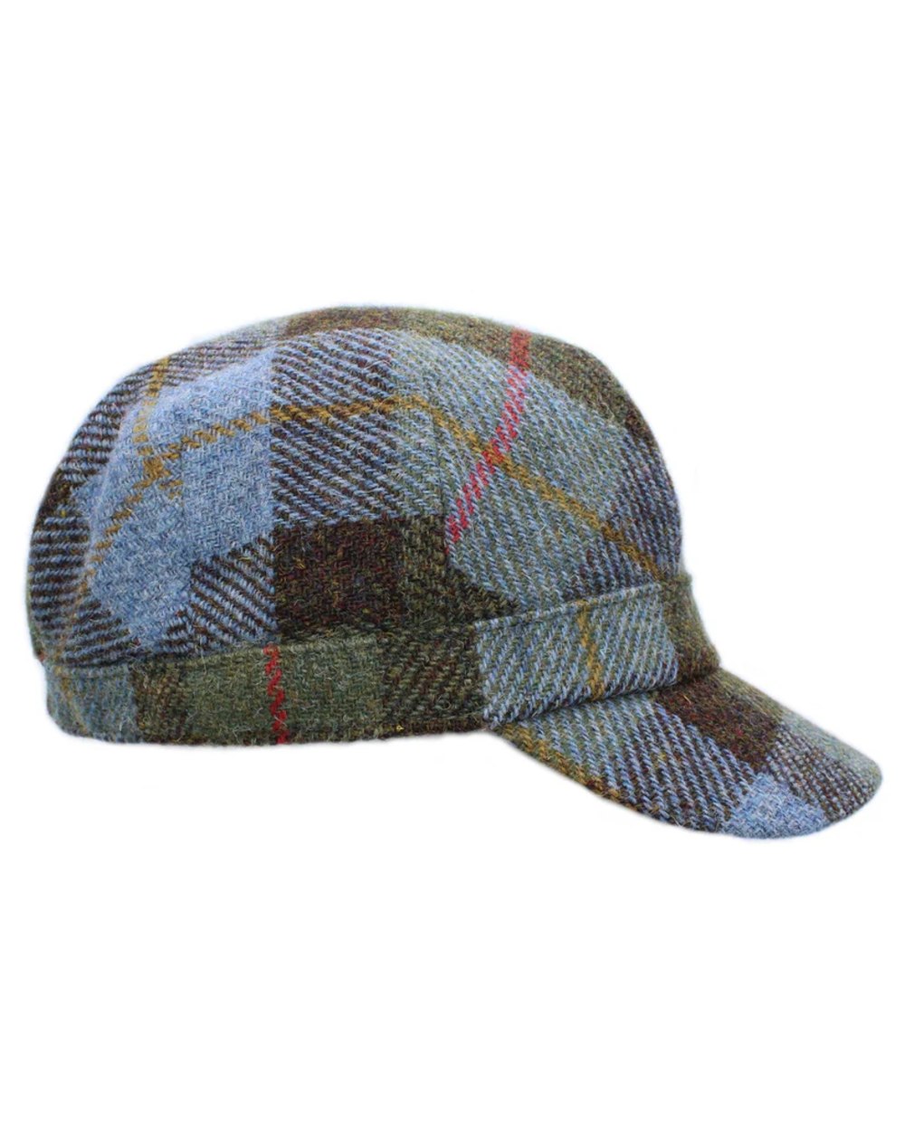 Macleod Tartan Coloured Heather Rhona Harris Tweed Cadet Cap on white background 