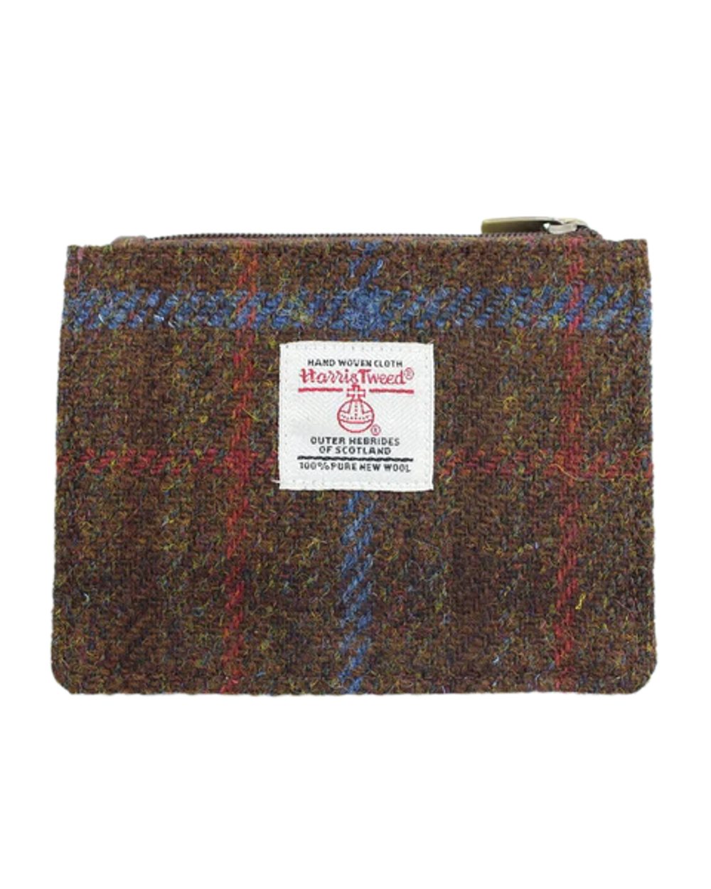 Brown Check Coloured Heather Rory Harris Tweed Coin/Card Wallet on white background 