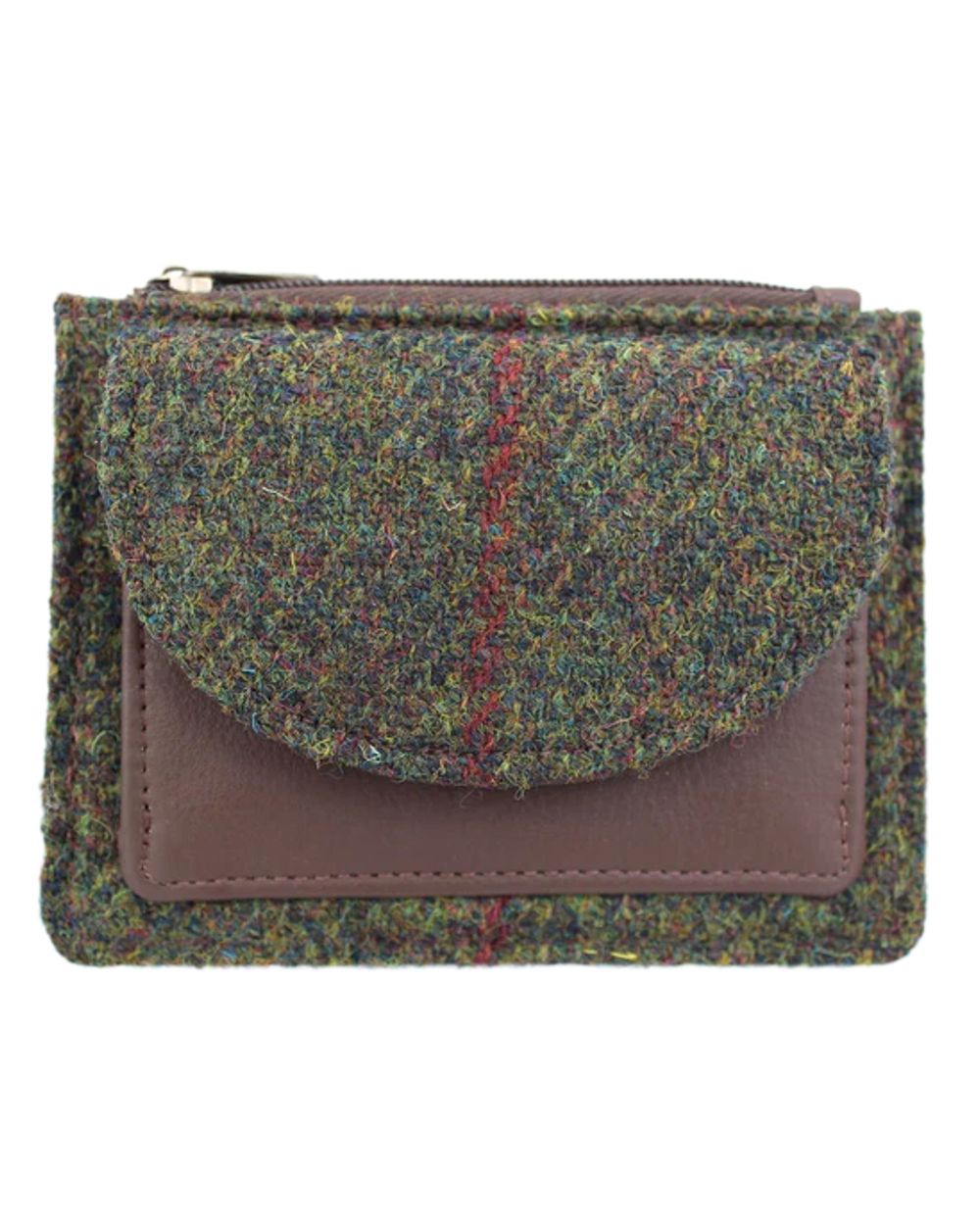 Green Check Coloured Heather Rory Harris Tweed Coin/Card Wallet on white background 