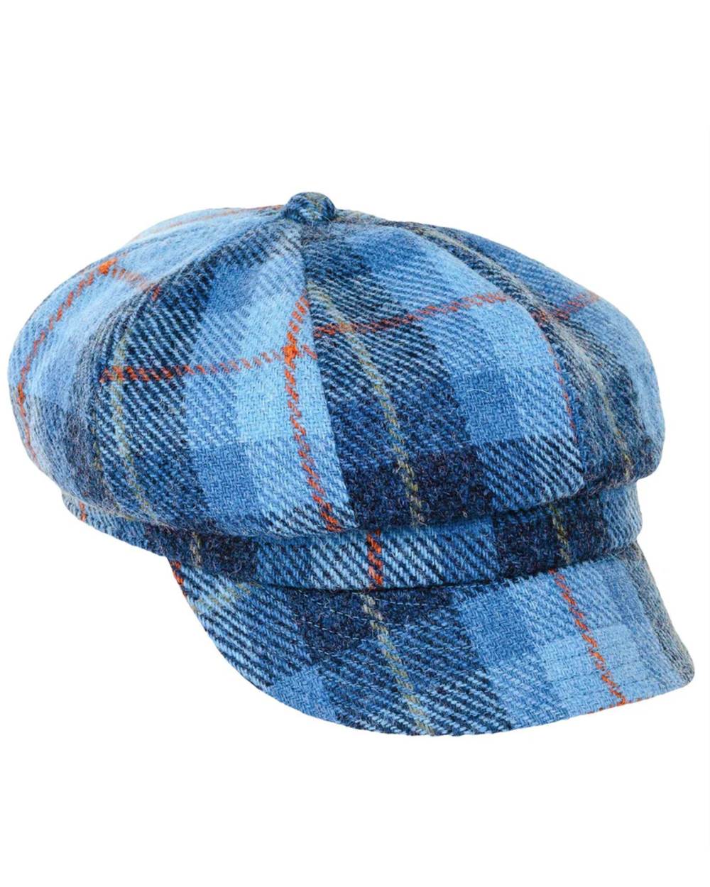 Sky Blue Coloured Heather Rosalie Harris Tweed Baker Boy Cap on white background 