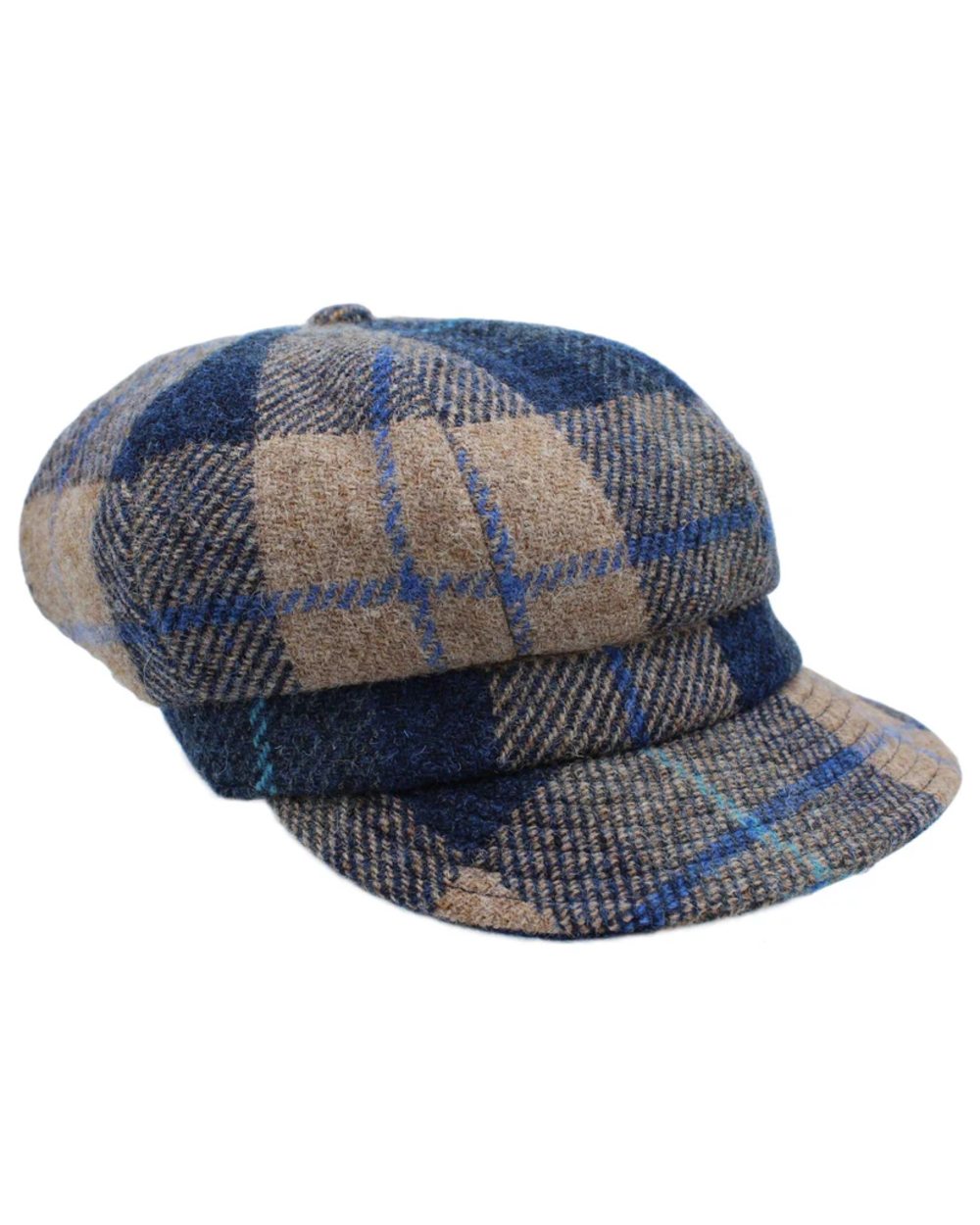 Shoreline Coloured Heather Rosalie Harris Tweed Baker Boy Cap on white background 