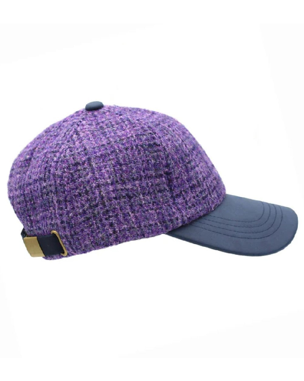 Lavender Coloured Heather Rosalie Harris Tweed Baseball Cap on white background 