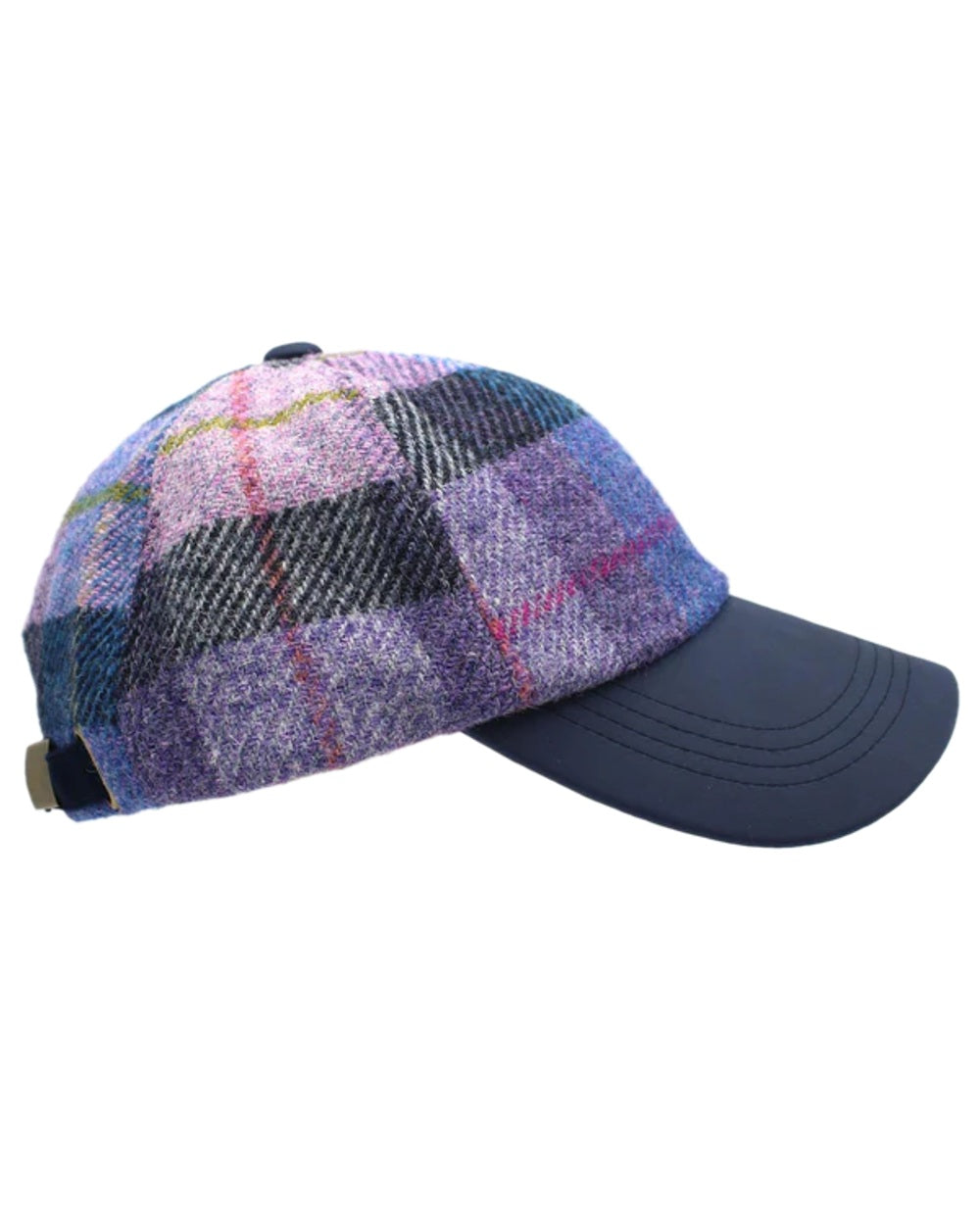 Lilac Coloured Heather Rosalie Harris Tweed Baseball Cap on white background 