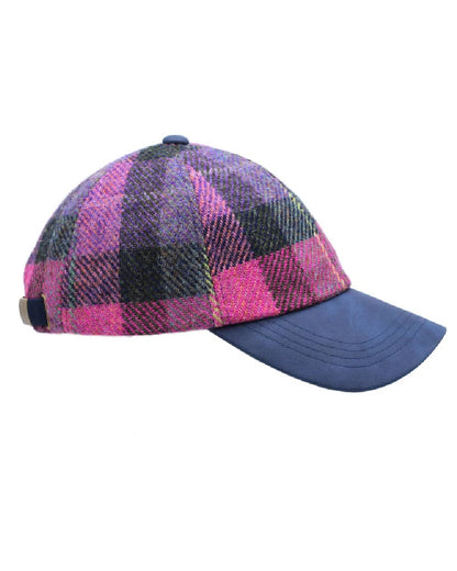 Purple Check Coloured Heather Rosalie Harris Tweed Baseball Cap on white background 