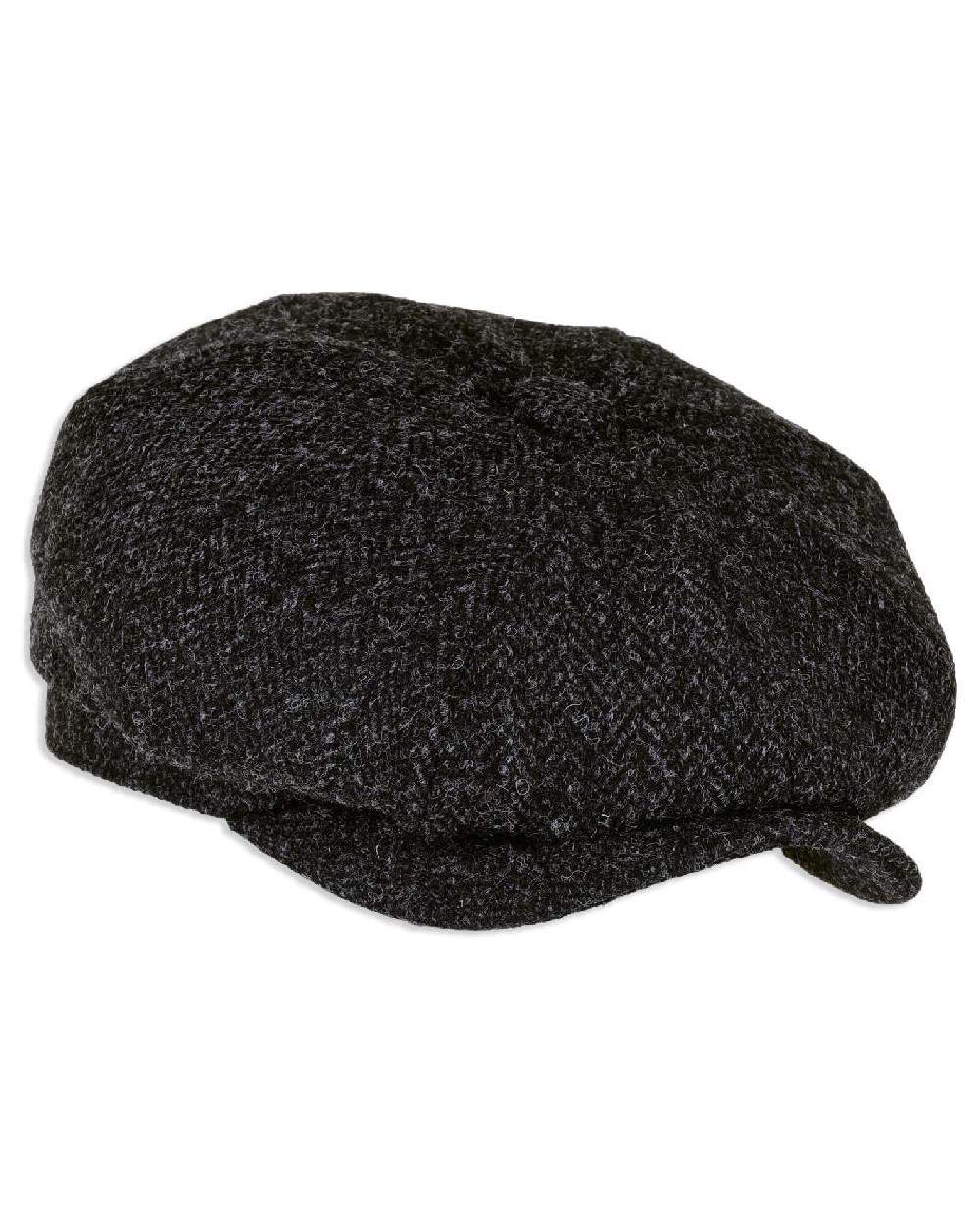 Charcoal Coloured Heather Scott Newsboy Harris Tweed 8-Piece Cap on white background 