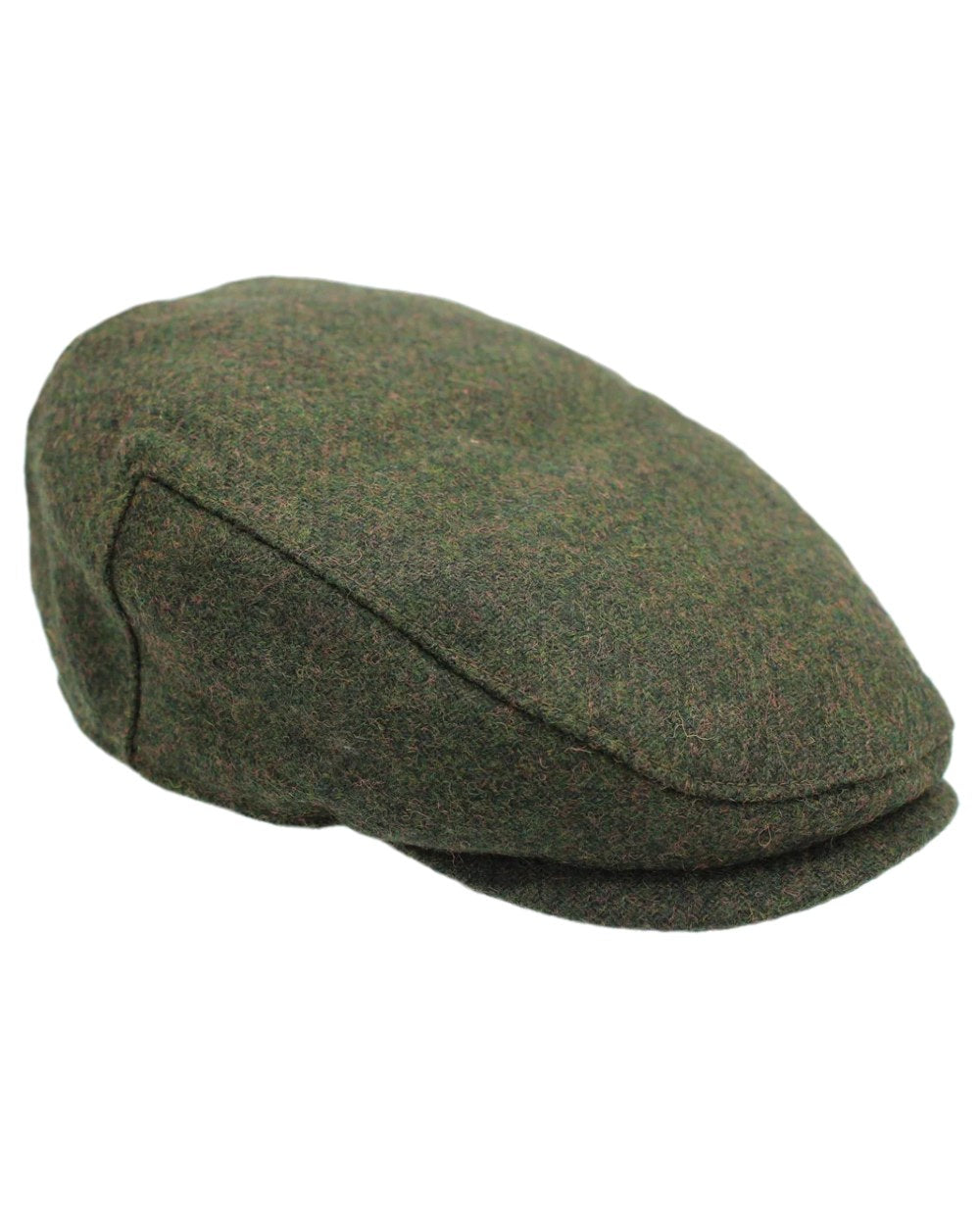 Forest Coloured Heather Selby Twill Tweed Flat Cap on white background 