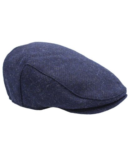 Navy Coloured Heather Selby Twill Tweed Flat Cap on white background 