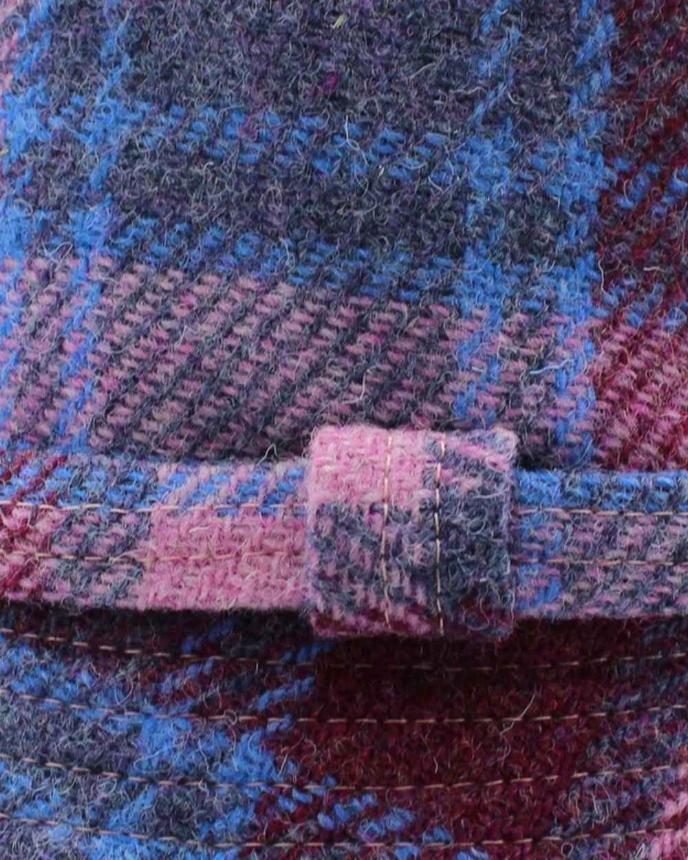 Pink Blue Check Coloured Heather Womens Ashkirk Harris Tweed Bucket Hat on white background 