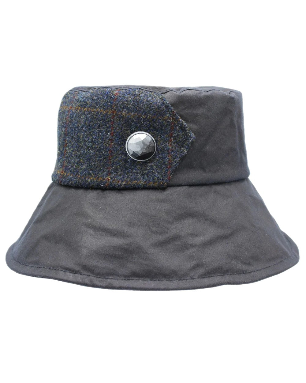 Navy Coloured Heather Womens Ellen Wax Harris Tweed Hat on white background 