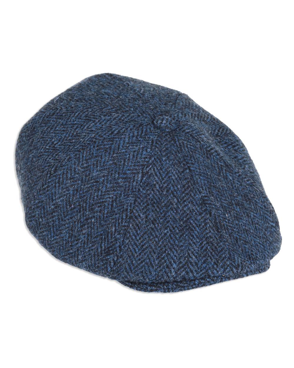 Heather Arran 8-Piece Harris Tweed Cap in Blue/Black Herringbone 