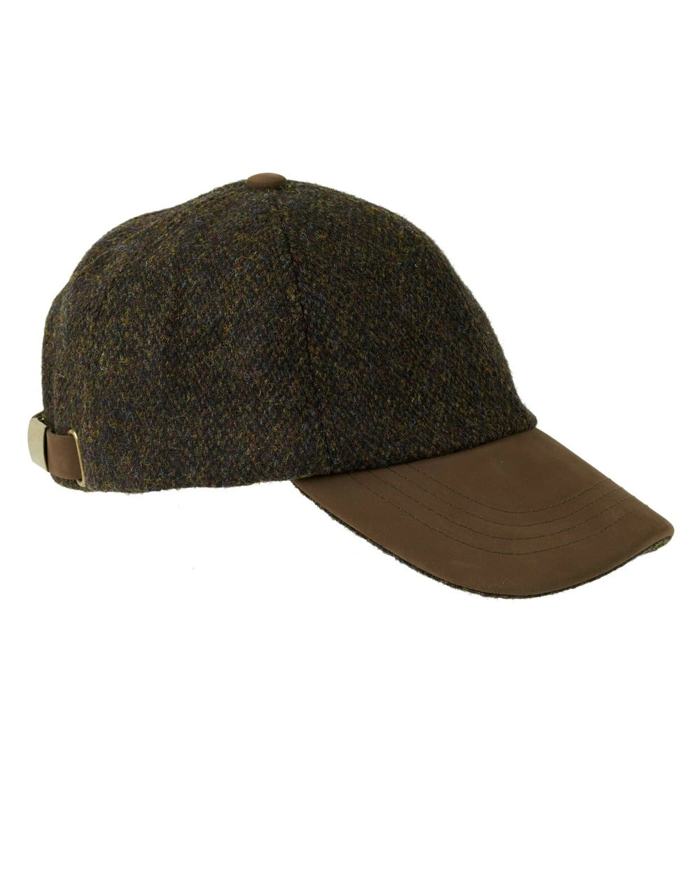 Heather Glencairn Harris Tweed/Leather Peak Baseball Cap in Brown Barleycorn 