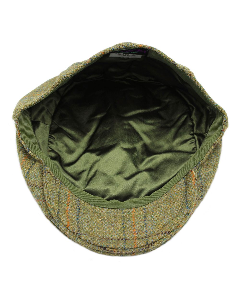 Light Olive coloureed Heather Kinloch Waterproof Tweed Flat Cap on white background 