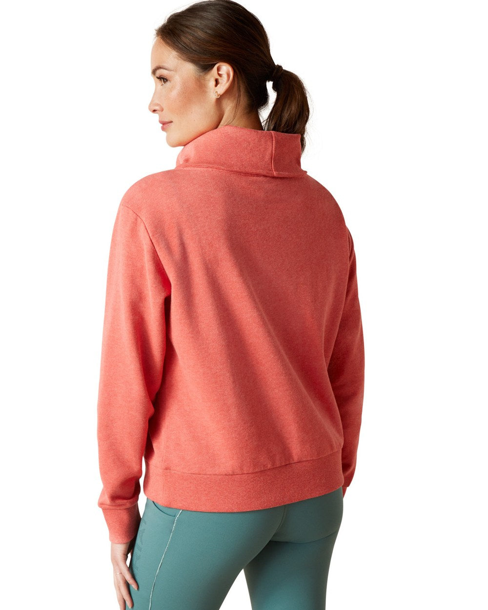 Heathered Baked Apple Coloured Ariat Womens Fern Half Zip Sweatshirt On A White Background 