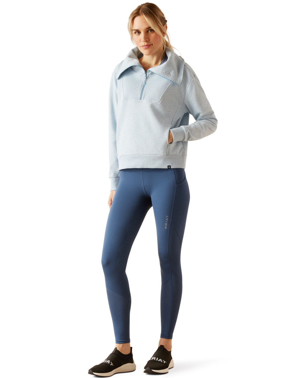 Heathered Glacier Lake Coloured Ariat Womens Fern Half Zip Sweatshirt On A White Background 