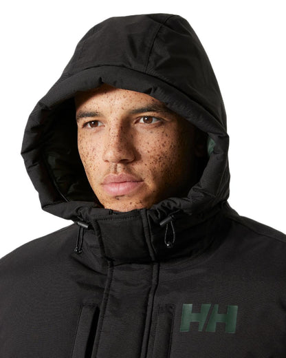 Dark Jungle Coloured Helly Hansen Active Puffy Long Jacket on white background 
