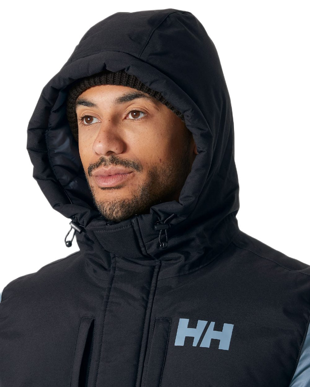 Washed Navy Coloured Helly Hansen Active Puffy Long Jacket on white background 