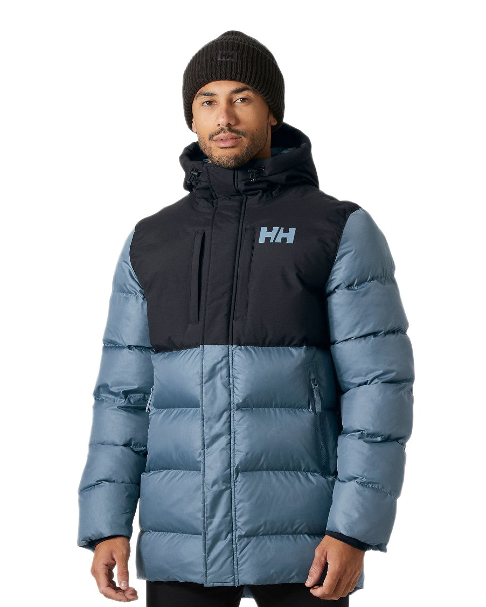 Washed Navy Coloured Helly Hansen Active Puffy Long Jacket on white background 