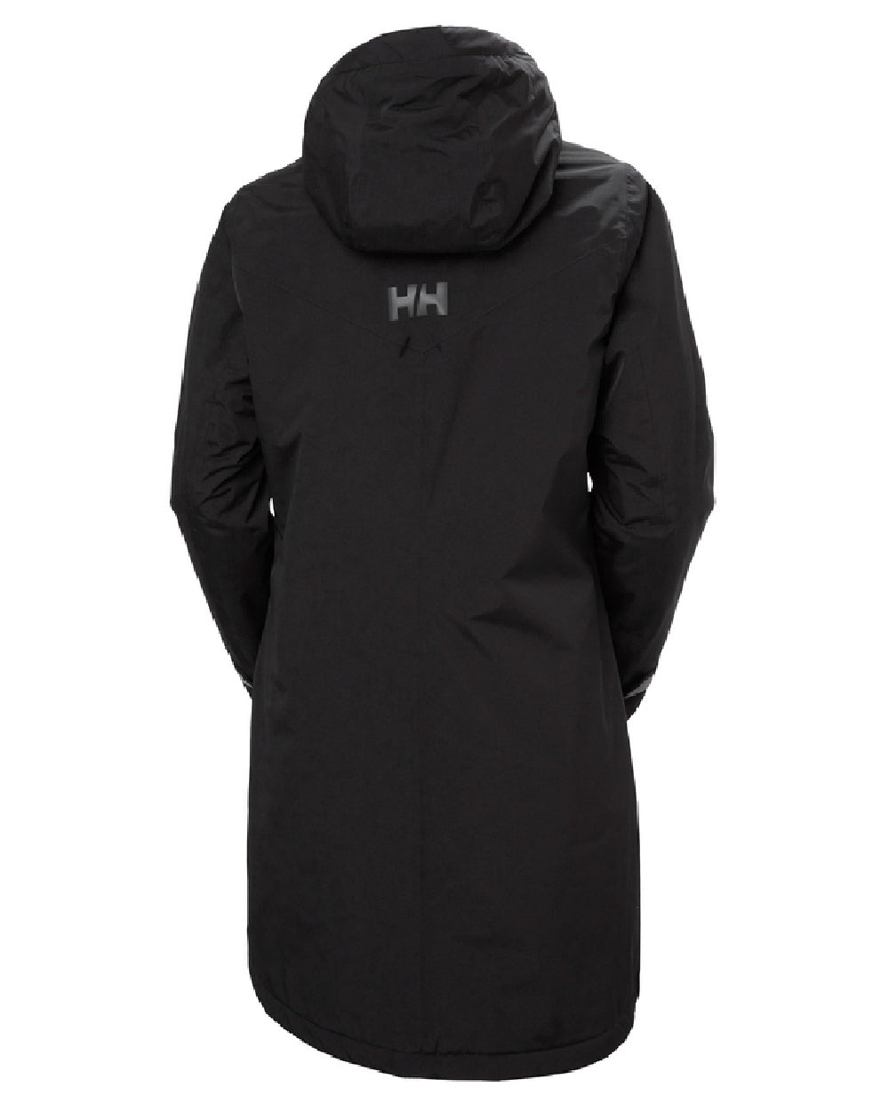 Black coloured Helly Hansen Adore Ladies Insulated Rain Coat on white background 