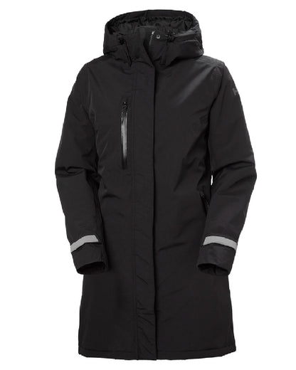 Black coloured Helly Hansen Adore Ladies Insulated Rain Coat on white background 