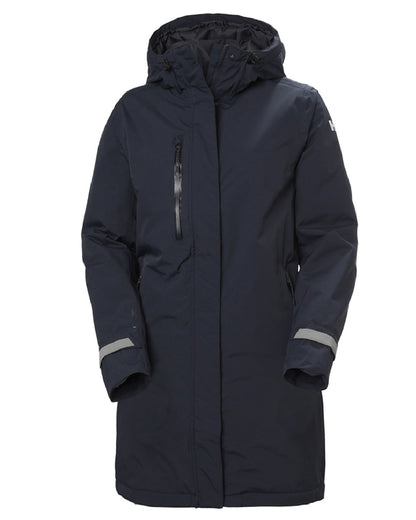 Navy coloured Helly Hansen Adore Ladies Insulated Rain Coat on white background 