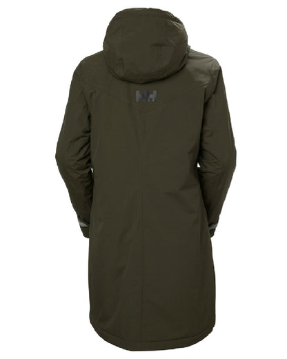 Utility Green coloured Helly Hansen Adore Ladies Insulated Rain Coat on white background 