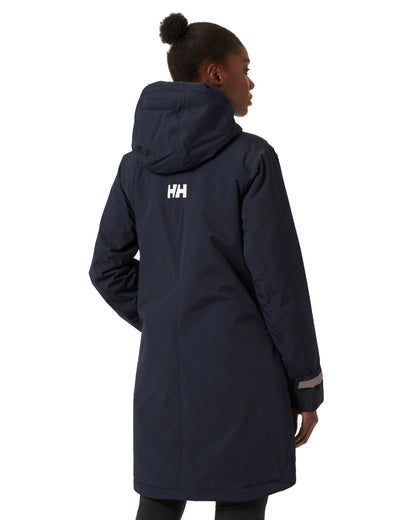 Navy coloured Helly Hansen Adore Ladies Insulated Rain Coat on white background 