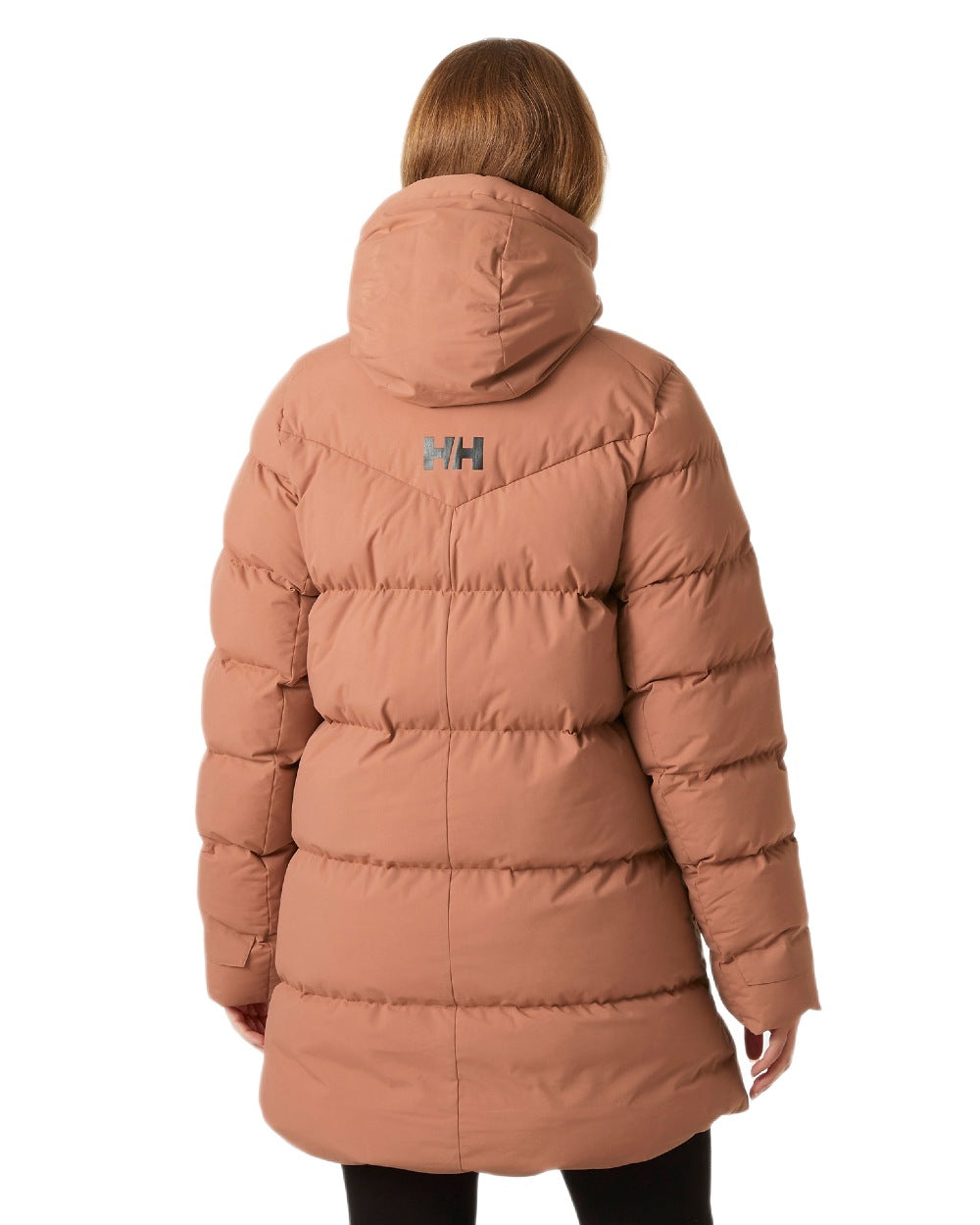 Cedarwood Coloured Helly Hansen Adore Ladies Puffy Parka on white background 