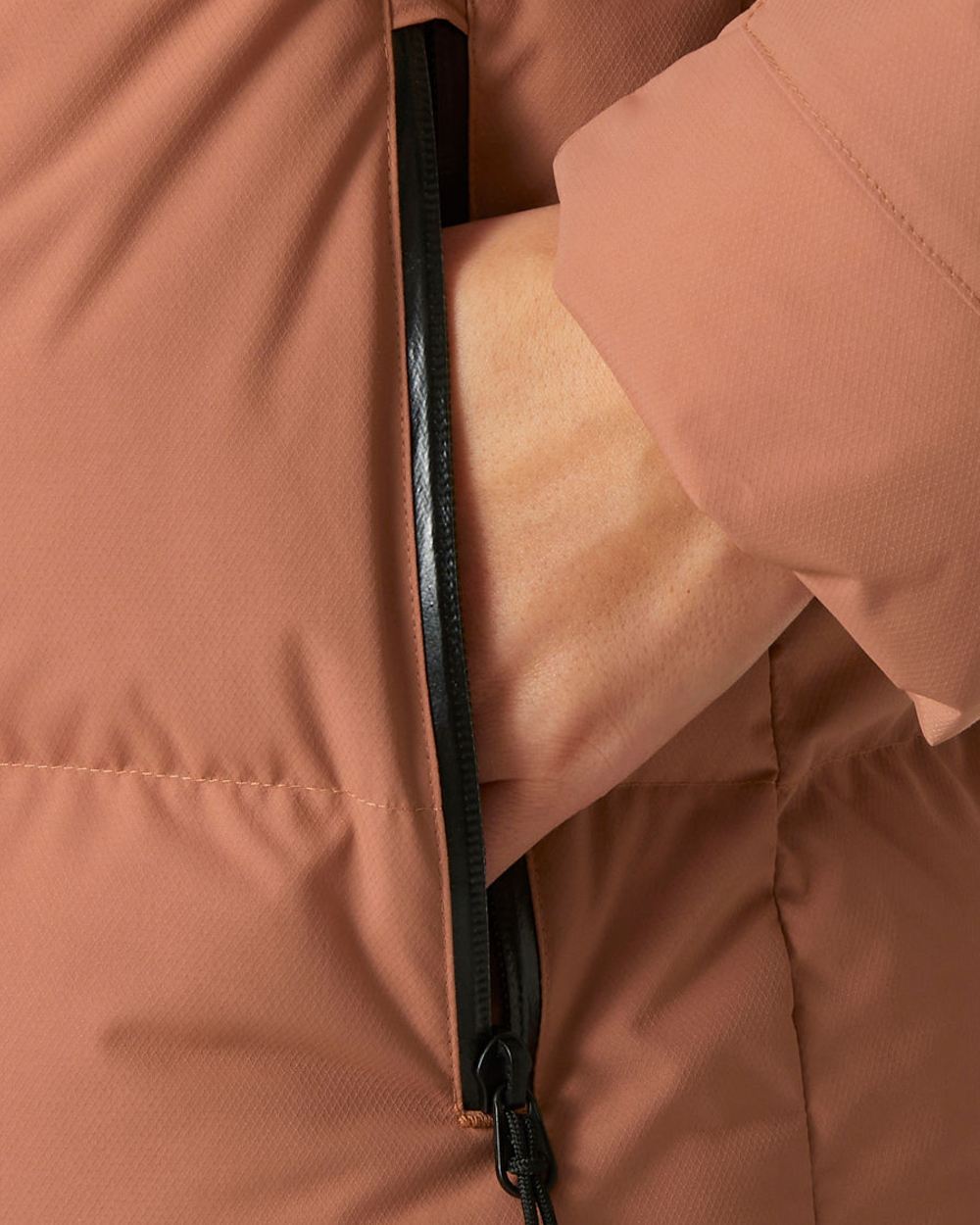 Cedarwood Coloured Helly Hansen Adore Ladies Puffy Parka on white background 