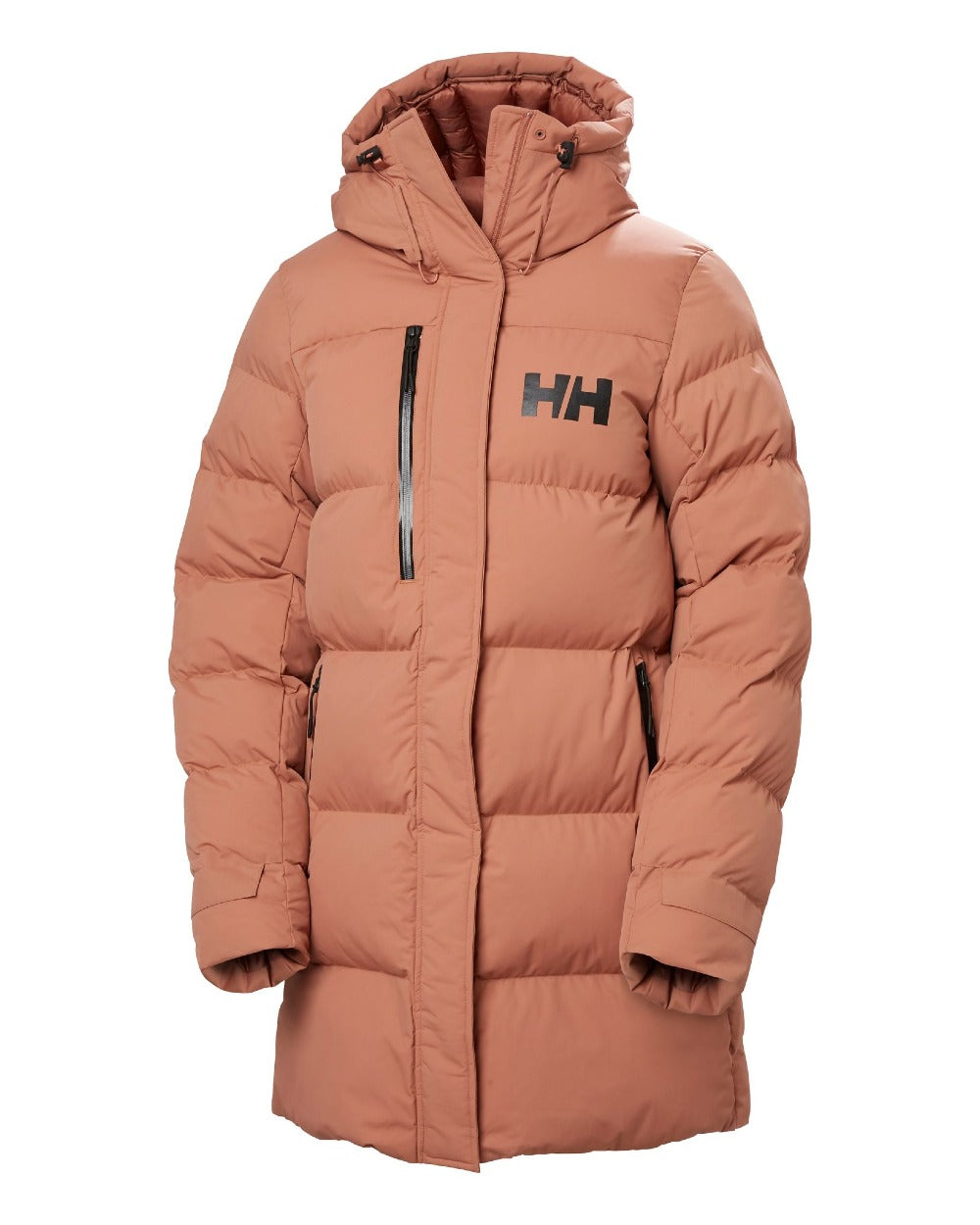 Cedarwood Coloured Helly Hansen Adore Ladies Puffy Parka on white background 