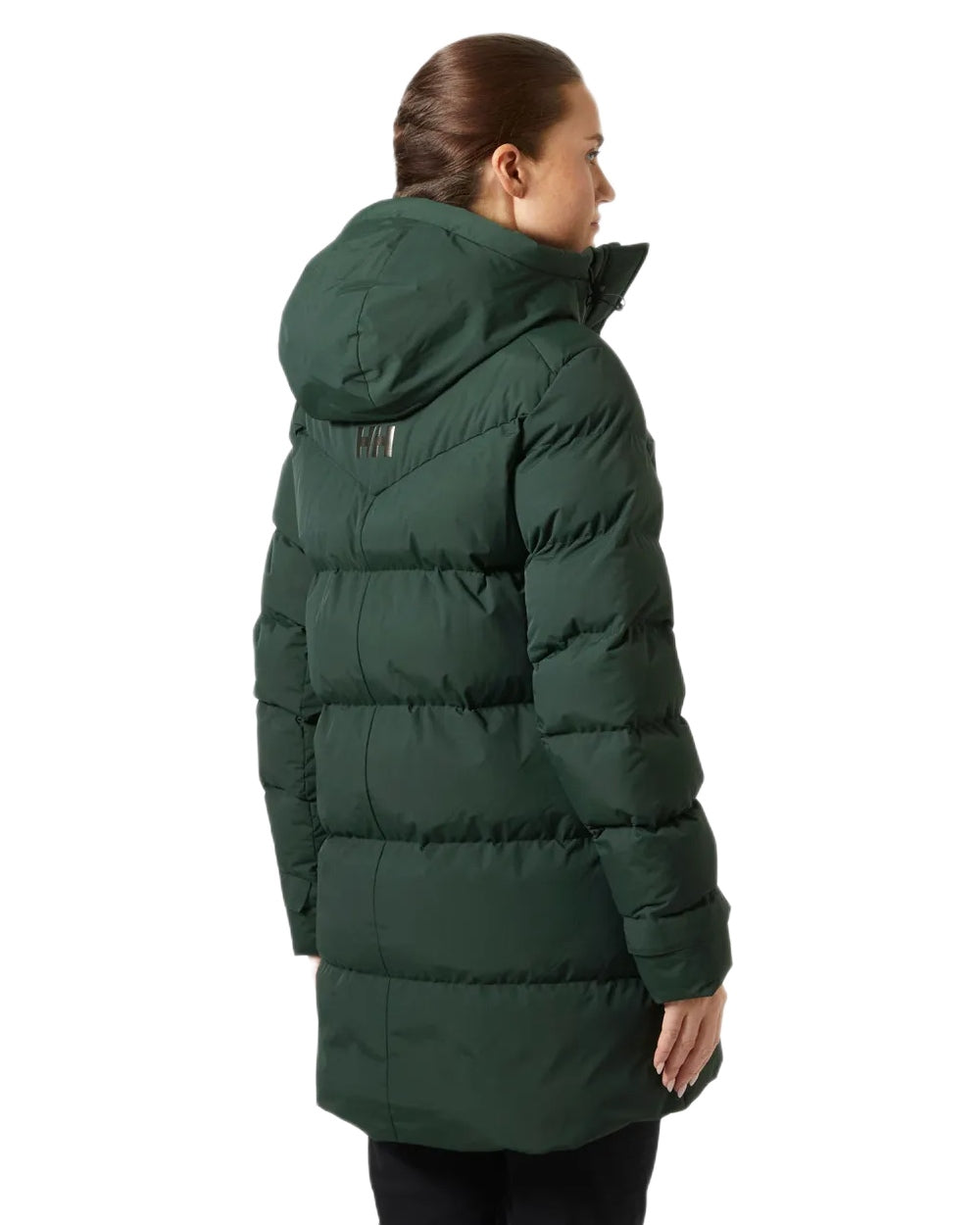 Dark Jungle Coloured Helly Hansen Adore Ladies Puffy Parka on white background 