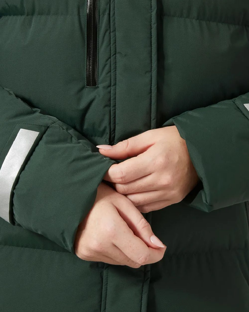 Dark Jungle Coloured Helly Hansen Adore Ladies Puffy Parka on white background 