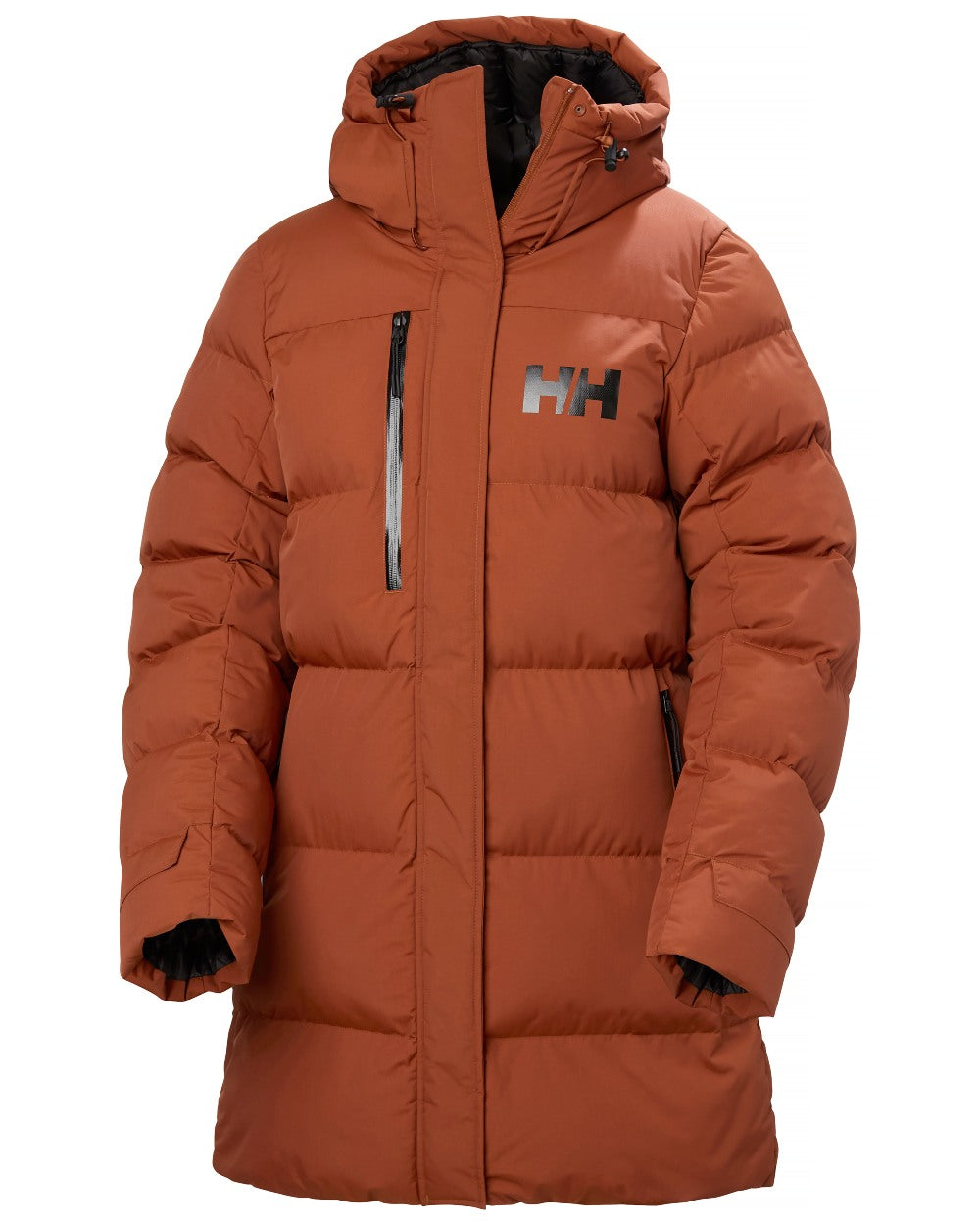 Iron Oxide Coloured Helly Hansen Adore Ladies Puffy Parka on white background 