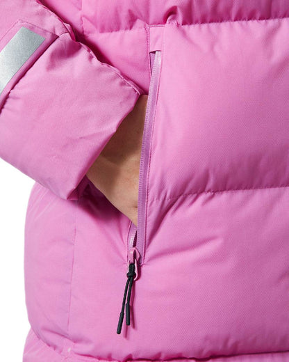 Meta Pink Coloured Helly Hansen Adore Ladies Puffy Parka on white background 
