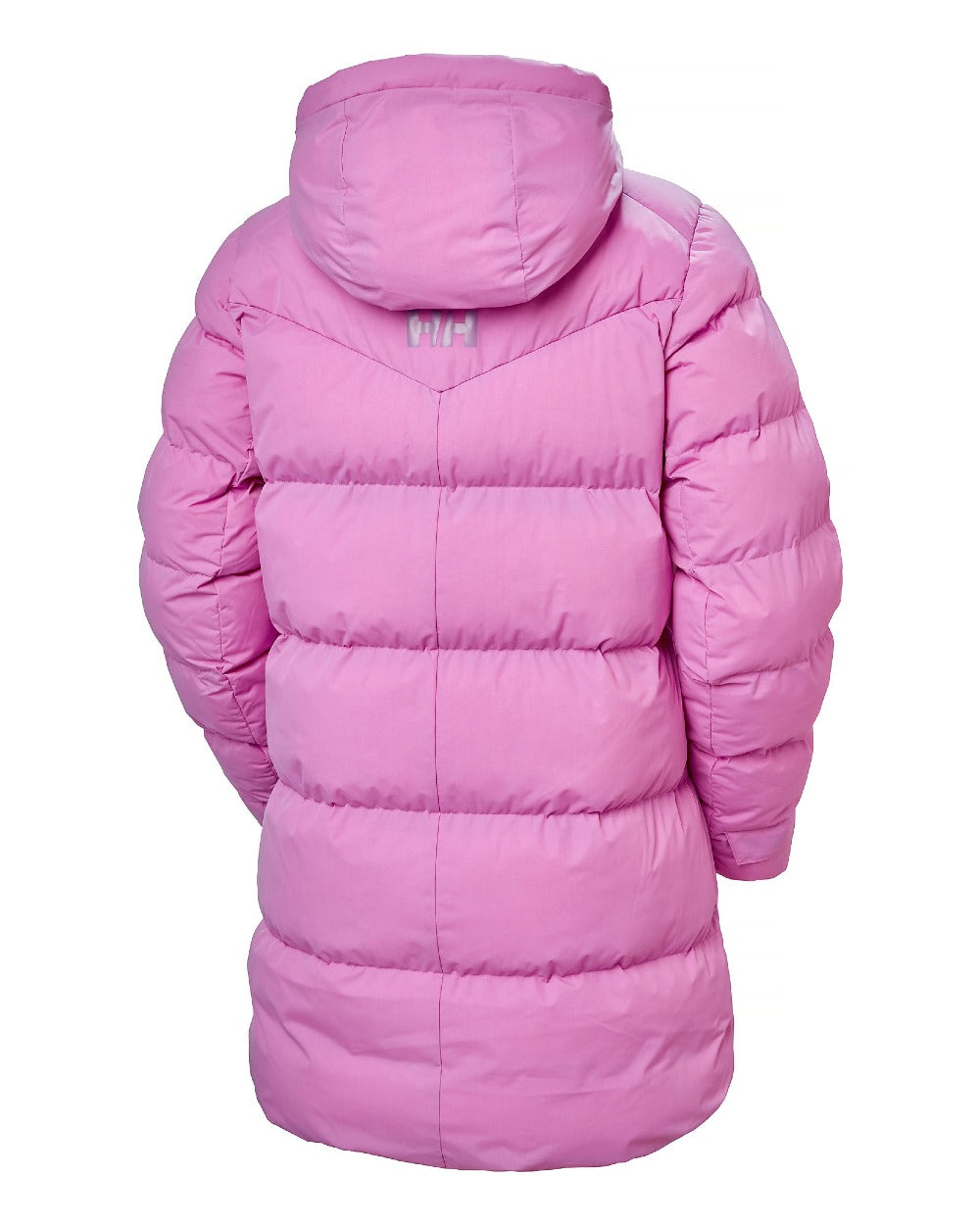 Meta Pink Coloured Helly Hansen Adore Ladies Puffy Parka on white background 