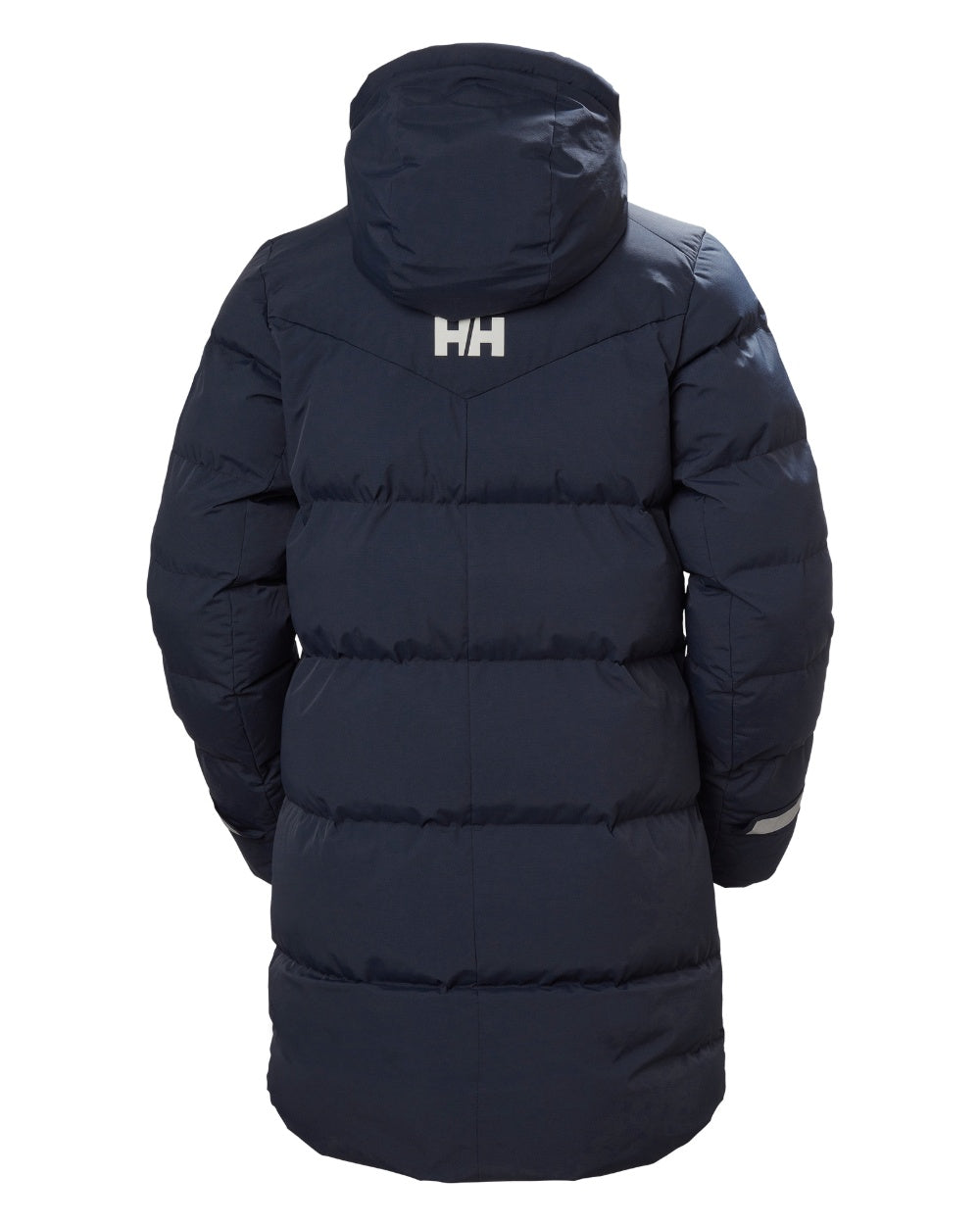 Navy Coloured Helly Hansen Adore Ladies Puffy Parka on white background 